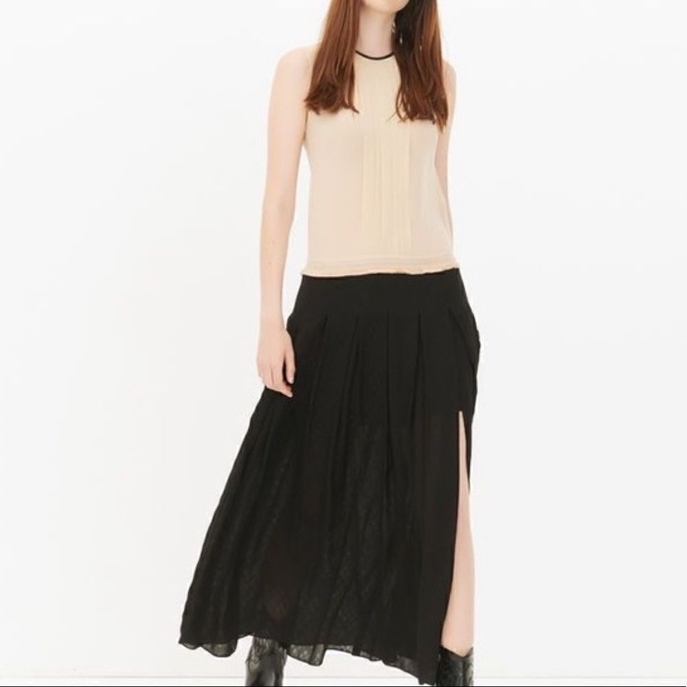 SANDRO HANAE CHIFFON MAXI DRESS BLK BLUSH Size 2 - Picture 2 of 16